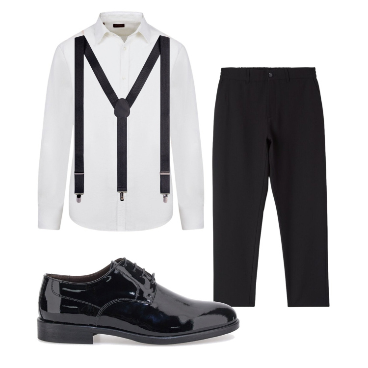Outfit uomo - Total look #2392829. Stile Trendy per Serata speciale. Abbinamento con pantaloni chino, camicie, scarpe stringate, bretelle.