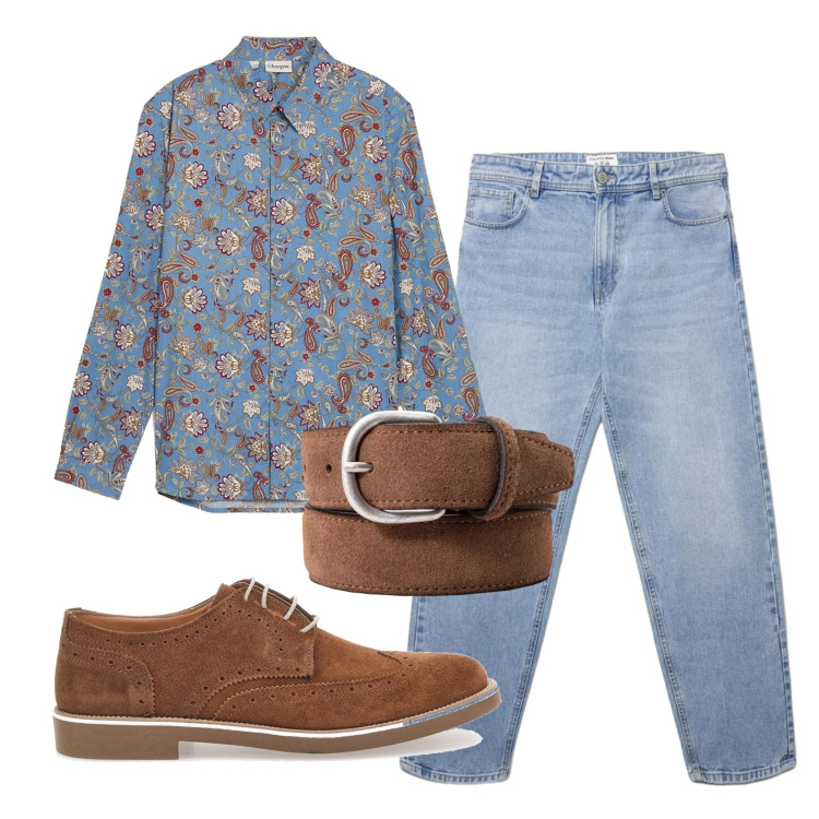 Outfit uomo - Total look #2392834. Stile Trendy per Tutti i giorni. Abbinamento con camicie, jeans, scarpe stringate, cinture.