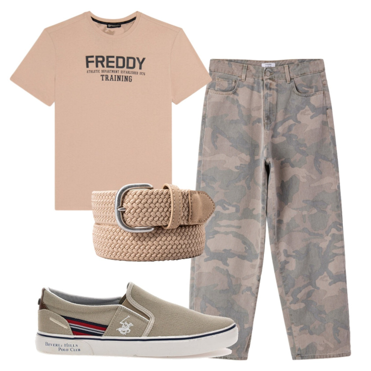 Outfit uomo - Total look #2392839. Stile Casual per Tutti i giorni. Abbinamento con pantaloni, t-shirt, cinture, scarpe stringate.