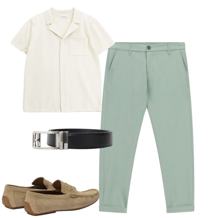 Outfit uomo - Total look #2392840. Stile Urban per Tutti i giorni. Abbinamento con pantaloni, camicie a manica corta, cinture, scarpe stringate.