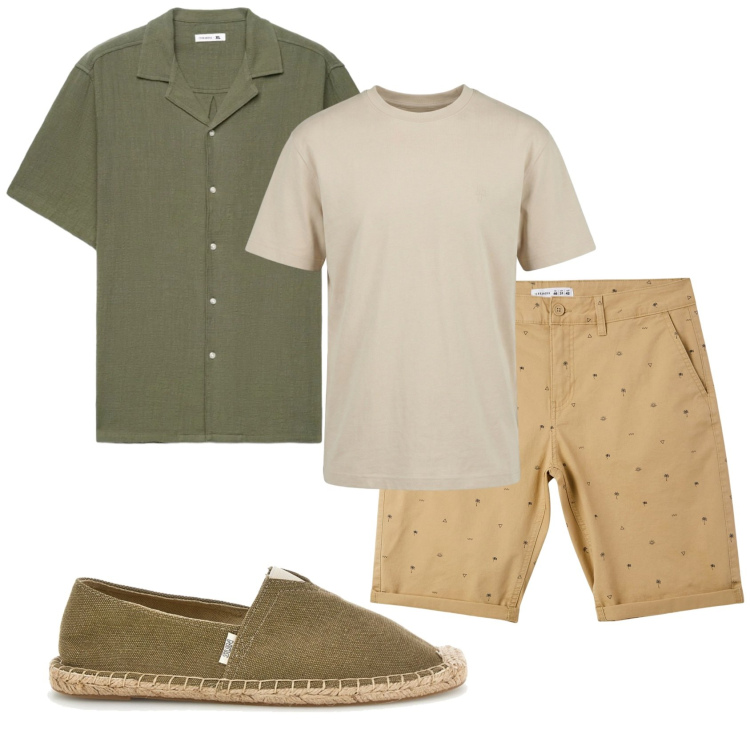 Outfit uomo - Total look #2392842. Stile Urban per Tutti i giorni. Abbinamento con pantaloni corti, camicie a manica corta, t-shirt, espadrillas.