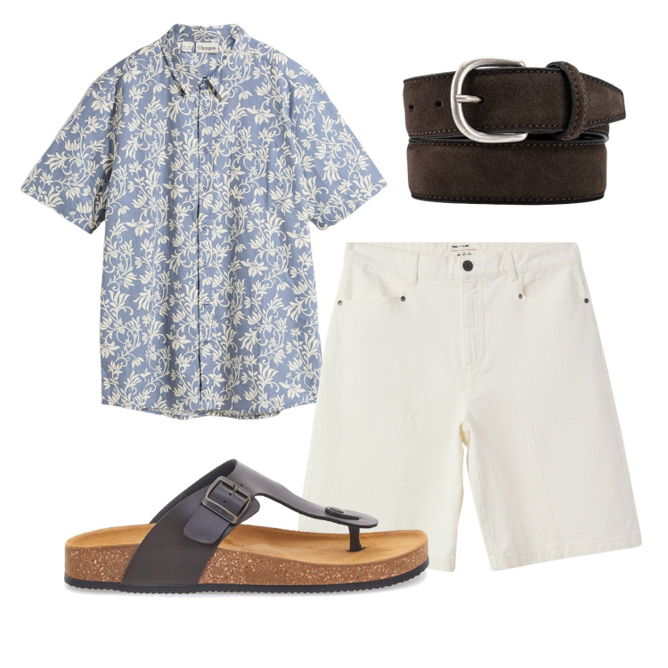 Outfit uomo - Total look #2392845. Stile Trendy per Tutti i giorni. Abbinamento con camicie a manica corta, bermuda, sandali, cinture.