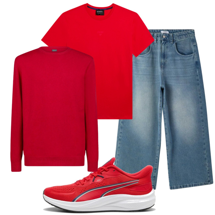 Outfit uomo - Total look #2392848. Stile Casual per Tutti i giorni. Abbinamento con jeans, t-shirt, maglieria, sneakers alte.