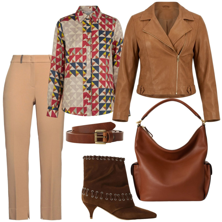 Outfit donna - Total look #2392856. Stile Casual chic per Ufficio. Abbinamento con pantaloni, camicie, giacche, cinture, stivali, borse a spalla.