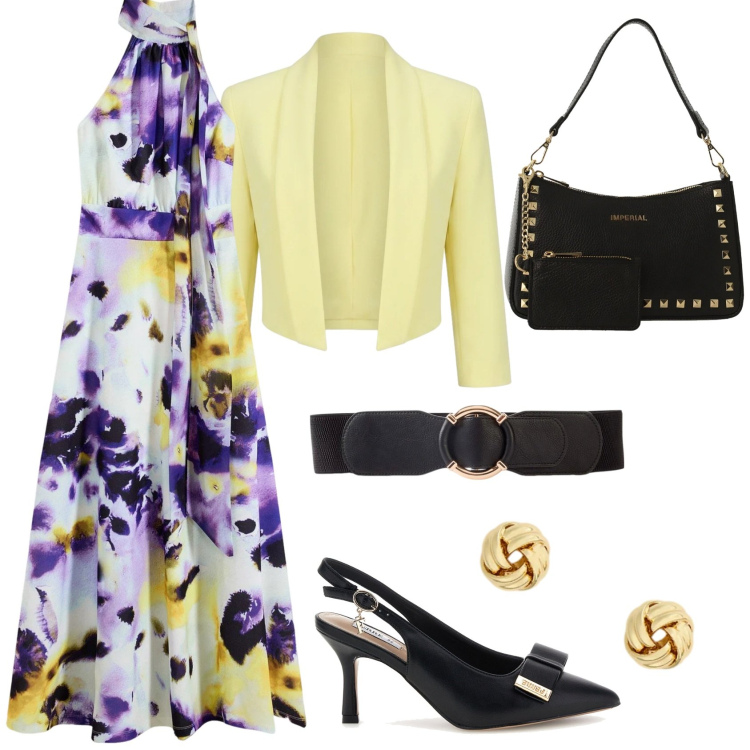 Outfit donna - Comunione time. Stile Chic per Cerimonia. Abbinamento con vestiti lunghi, cinture, borse a spalla, bolero, orecchini, décolleté.