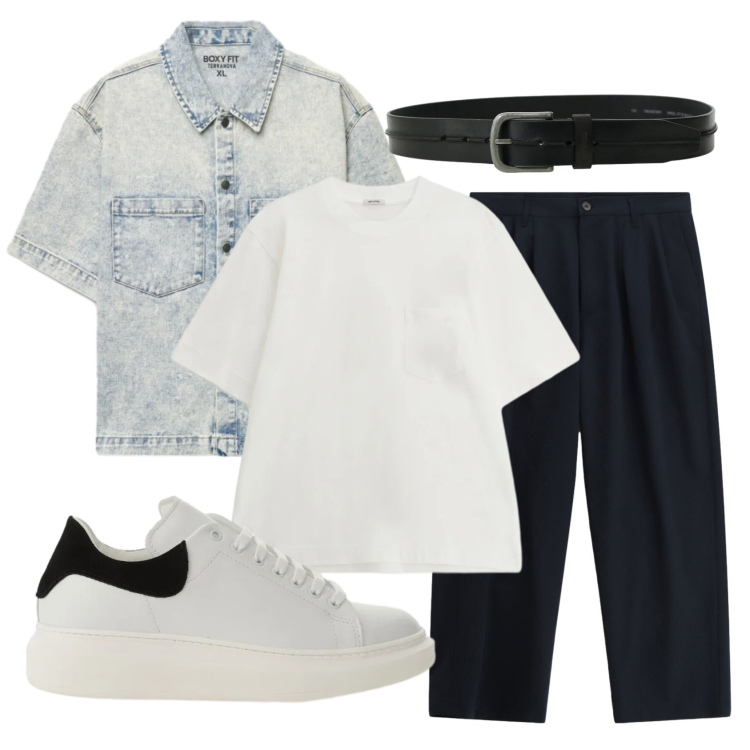 Outfit uomo - Total look #2392867. Stile Trendy per Tutti i giorni. Abbinamento con camicie a manica corta, pantaloni, t-shirt, sneakers, cinture.