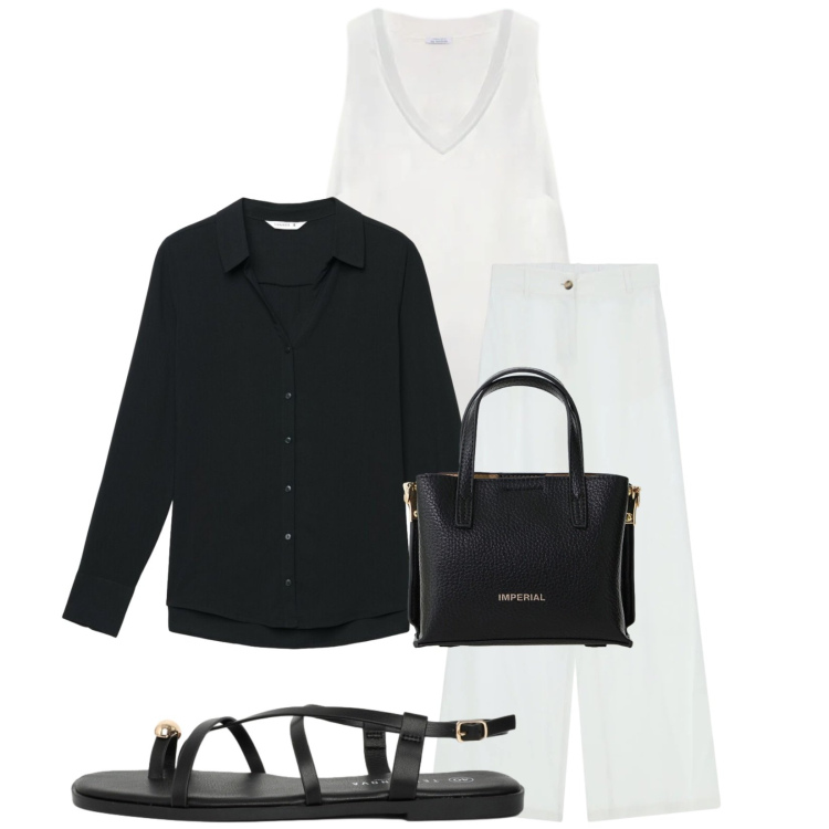Outfit donna - Total look #2392871. Stile Casual per Tutti i giorni. Abbinamento con camicie, sandali, borse a tracolla, pantaloni, top.
