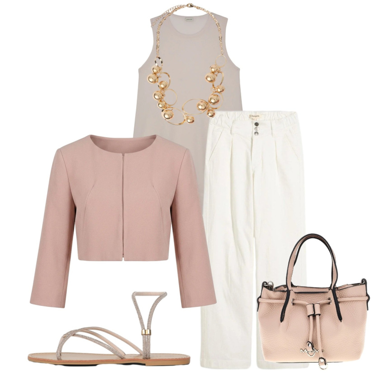 Outfit donna - Total look #2392873. Stile Casual chic per Tutti i giorni. Abbinamento con jeans, sandali, collane, bolero, bluse, borse a tracolla.