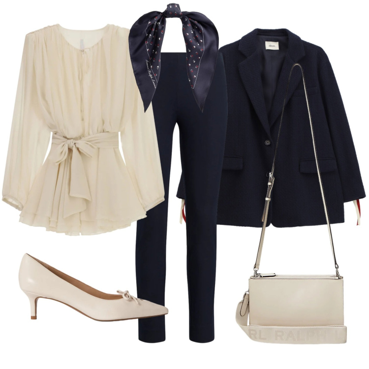 Outfit donna - Cresime &co. Stile Bon Ton per Cerimonia. Abbinamento con vestiti corti, blazer, borse a tracolla, pantaloni skinny, foulard, décolleté.