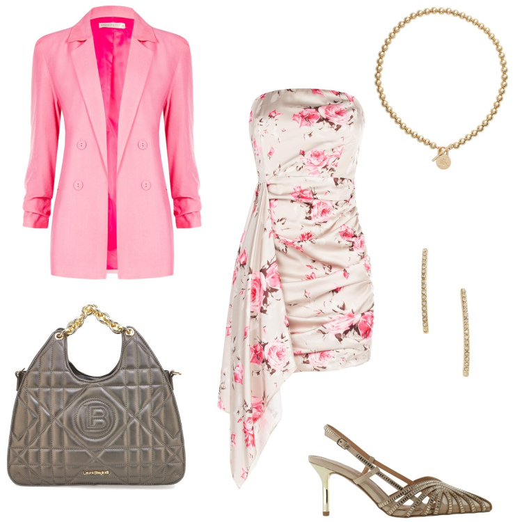 Outfit donna - La stagione delle cerimonie: matrimonio. Stile Chic per Cerimonia. Abbinamento con blazer, vestiti corti, décolleté, collane, orecchini, borse a mano.