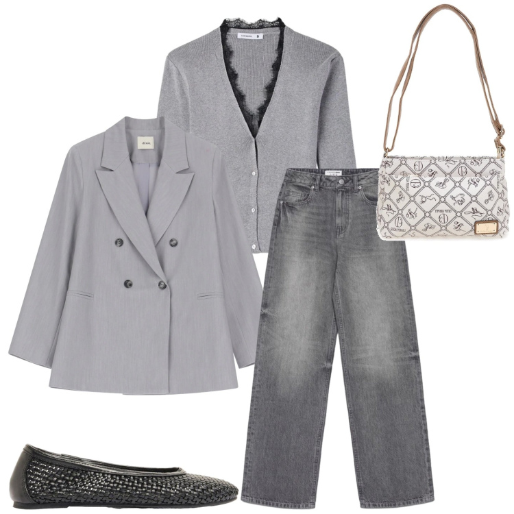 Outfit donna - Total look #2392883. Stile Casual chic per Ufficio. Abbinamento con ballerine, jeans, cardigans, blazer, borse a tracolla.