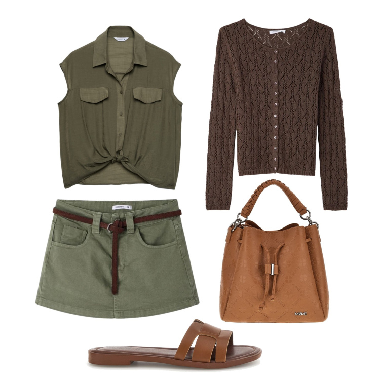 Outfit donna - Daily skort. Stile Casual per Tutti i giorni. Abbinamento con camicie a manica corta, cardigans, minigonne, borse a tracolla, ciabatte.