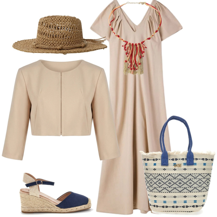 Outfit donna - Total look #2392890. Stile Romantica per Tutti i giorni. Abbinamento con vestiti lunghi, cappelli, bolero, cappotti, borse a mano, zeppe.