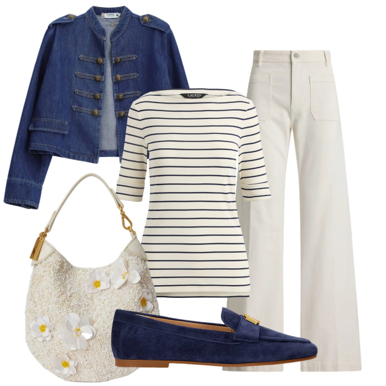 Outfit donna - Total look #2392893. Stile Casual chic per Tutti i giorni. Abbinamento con blazer, mocassini, t-shirt, pochette, jeans.