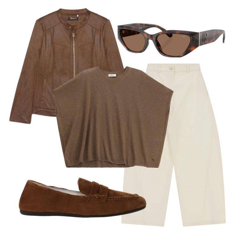 Outfit donna - Total look #2392897. Stile Trendy per Tutti i giorni. Abbinamento con blazer, jeans, mocassini, top, occhiali da sole.