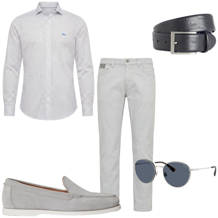 Outfit uomo - Giornata in giro. Stile Urban per Tutti i giorni. Abbinamento con cinture, pantaloni, camicie, occhiali da sole, scarpe stringate.