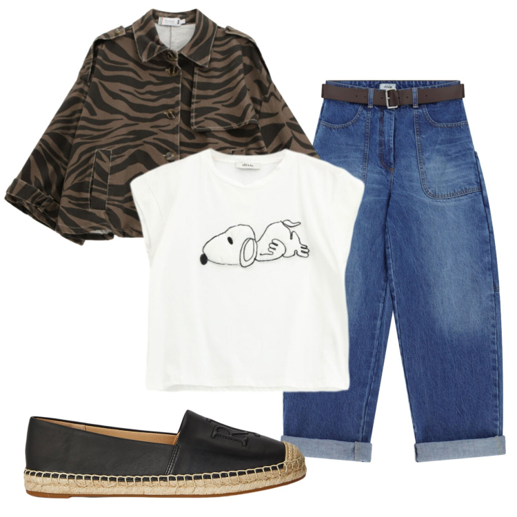 Outfit donna - Total look #2392905. Stile Trendy per Tutti i giorni. Abbinamento con blazer, t-shirt, jeans, espadrillas.