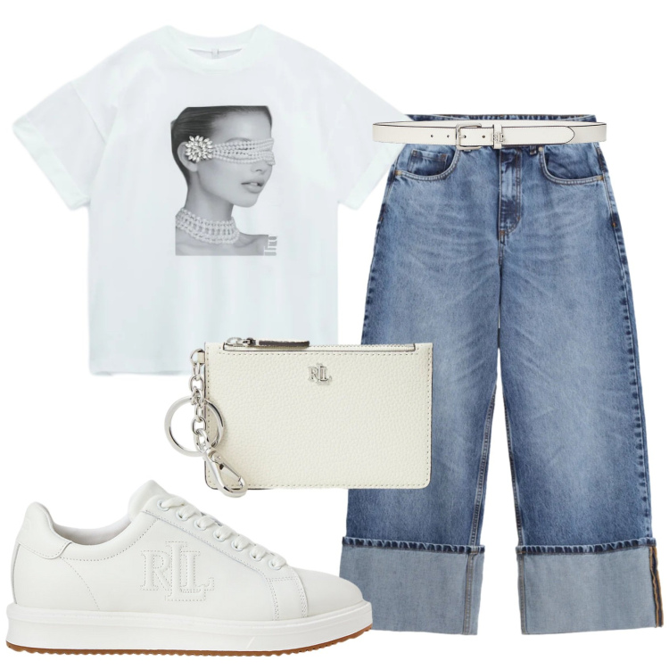 Outfit donna - Total look #2392908. Stile Basic per Tutti i giorni. Abbinamento con t-shirt, jeans, sneakers, cinture, portafogli.