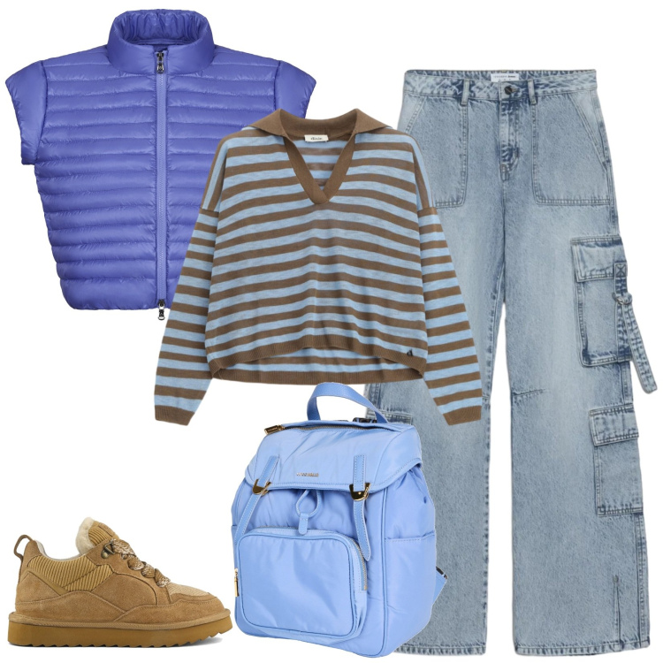 Outfit donna - Total look #2392918. Stile Urban per Tutti i giorni. Abbinamento con zaini, jeans, maglieria, blazer, sneakers alte.