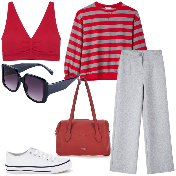 Outfit donna - Total look #2392922. Stile Casual per Tutti i giorni. Abbinamento con occhiali da sole, t-shirt, pantaloni, canottiere, borse a spalla, sneakers.