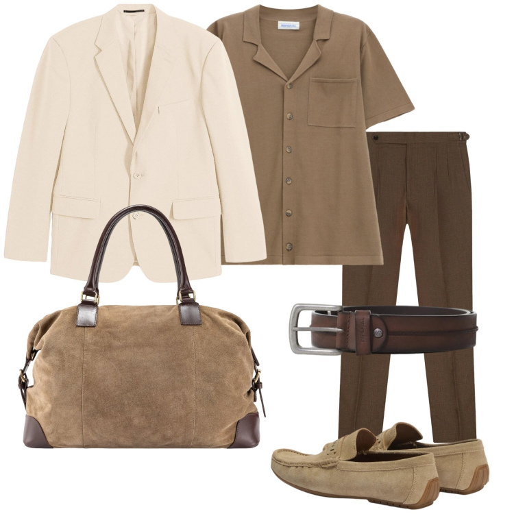 Outfit uomo - Congresso. Stile Business/Elegante per Ufficio. Abbinamento con giacche, camicie a manica corta, cinture, scarpe stringate, borse sportive, pantaloni.