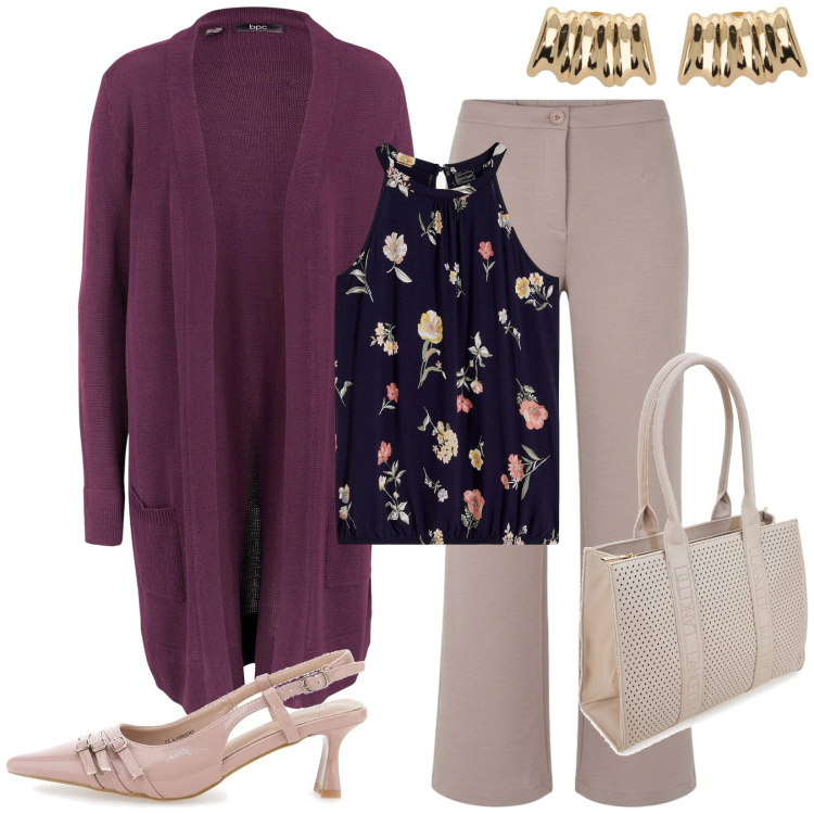 Outfit donna - Total look #2392934. Stile Bon Ton per Ufficio. Abbinamento con cardigans, top, pantaloni, orecchini, décolleté, borse a spalla.