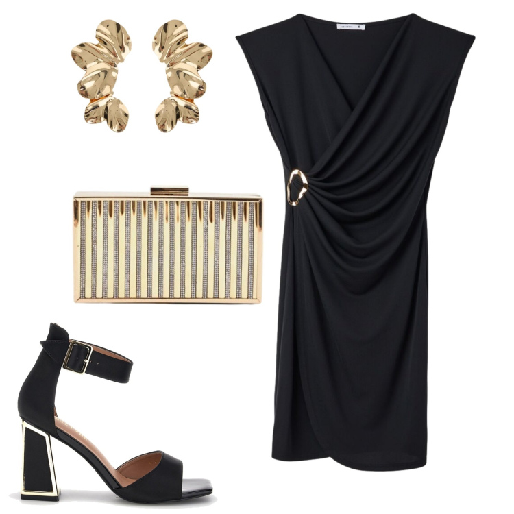 Outfit donna - Serata. Stile Chic per Serata fuori. Abbinamento con vestiti corti, clutch, orecchini, sandali col tacco.