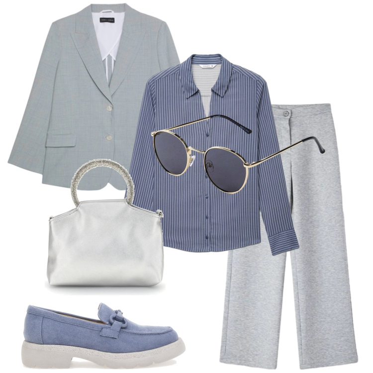 Outfit donna - Total look #2392943. Stile Urban per Ufficio. Abbinamento con occhiali da sole, camicie, pantaloni, blazer, mocassini, borse a mano.