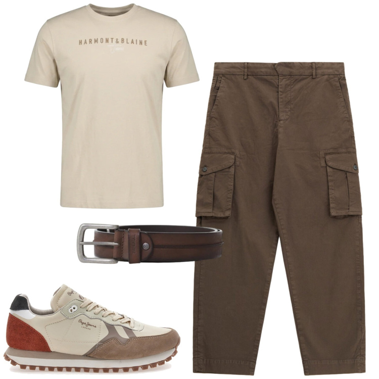 Outfit uomo - Total look #2392944. Stile Casual per Tutti i giorni. Abbinamento con cinture, pantaloni cargo, t-shirt, sneakers.