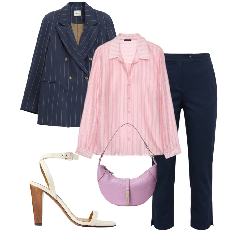 Outfit donna - Total look #2392946. Stile Chic per Cerimonia. Abbinamento con camicie, pantaloni capri, blazer, borse a spalla, sandali in pelle.