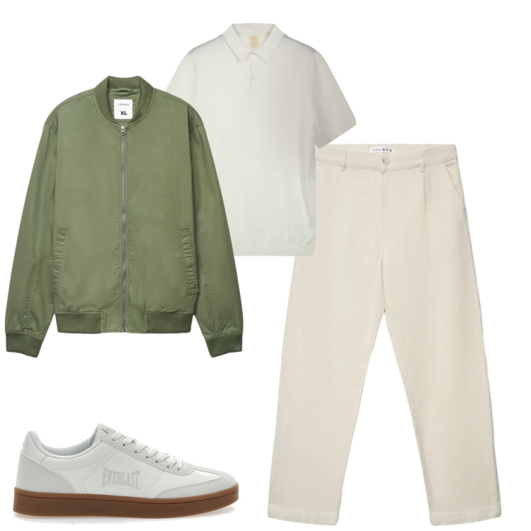 Outfit uomo - Total look #2392950. Stile Urban per Tutti i giorni. Abbinamento con bomber, pantaloni chino, polo, sneakers.