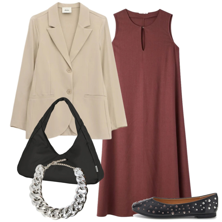 Outfit donna - Il ritorno delle ballerine. Stile Bon Ton per Ufficio. Abbinamento con vestiti lunghi, collane, blazer, borse a spalla, ballerine.