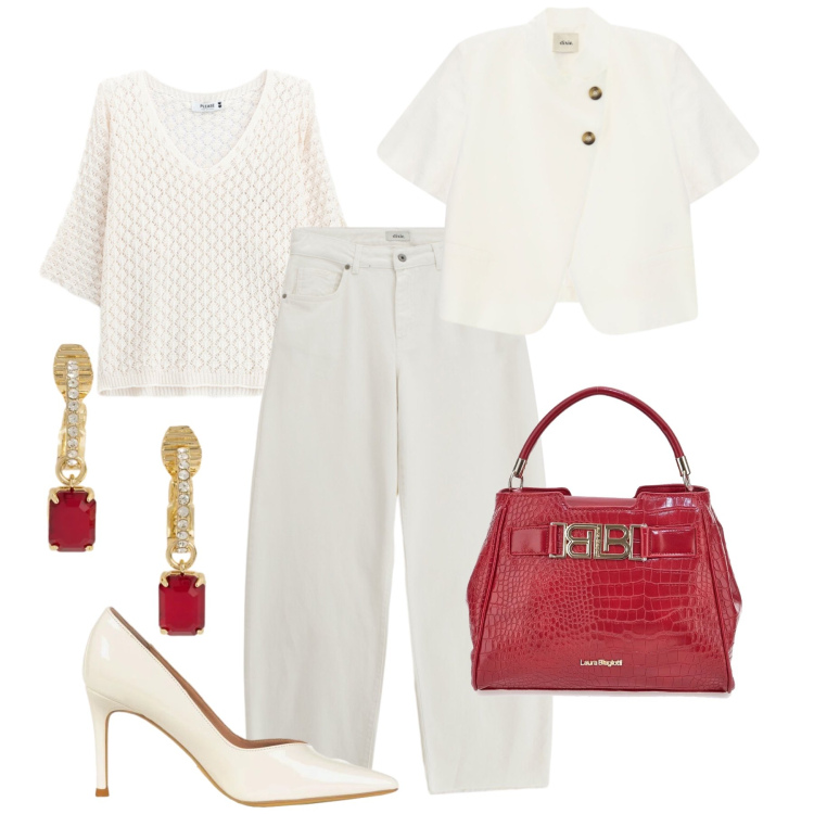 Outfit donna - Denim panna chic - @Laloba. Stile Casual chic per Serata fuori. Abbinamento con canottiere, décolleté, jeans, blazer, orecchini, borse a mano.