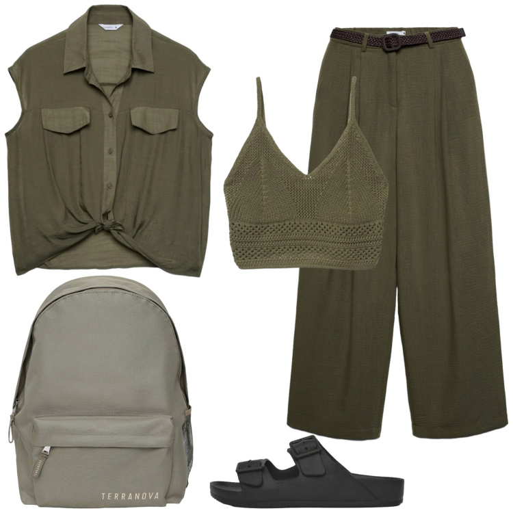 Outfit donna - Total look #2392976. Stile Boho per Mare. Abbinamento con zaini, pantaloni, camicie a manica corta, ciabatte, canottiere.