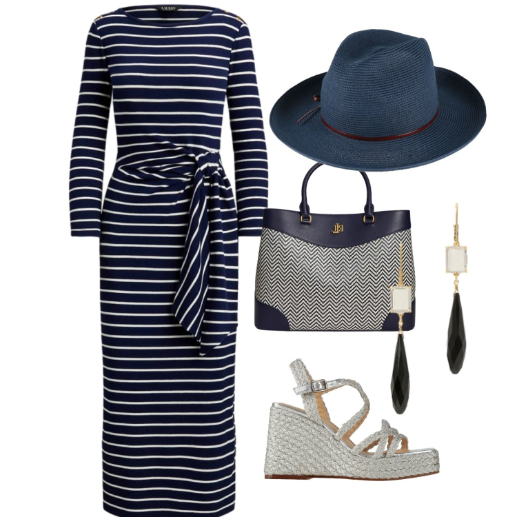 Outfit donna - Total look #2393000. Stile Casual chic per Mare. Abbinamento con espadrillas, cappelli, vestiti lunghi, orecchini, borse a mano.