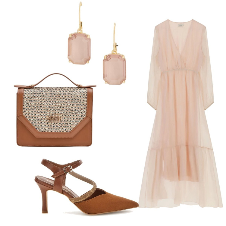Outfit donna - Soft chic. Stile Chic per Cerimonia. Abbinamento con pochette, vestiti lunghi, orecchini, décolleté.
