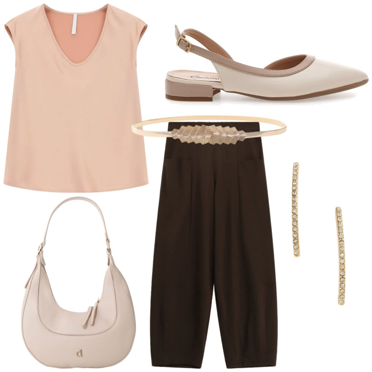 Outfit donna - Total look #2393007. Stile Basic per Tutti i giorni. Abbinamento con canottiere, pantaloni a palazzo, borse a tracolla, cinture, orecchini, ballerine.