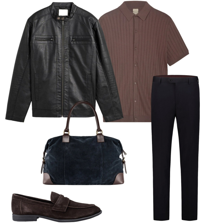 Outfit uomo - Viaggio di lavoro. Stile Urban per Tutti i giorni. Abbinamento con giacche, borse sportive, pantaloni, scarpe stringate, polo.