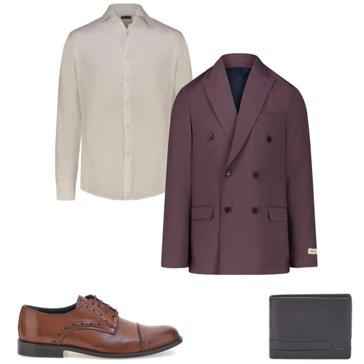 Outfit uomo - Abito doppiopetto. Stile Business/Elegante per Cerimonia. Abbinamento con portafogli, scarpe stringate, camicie, abiti.