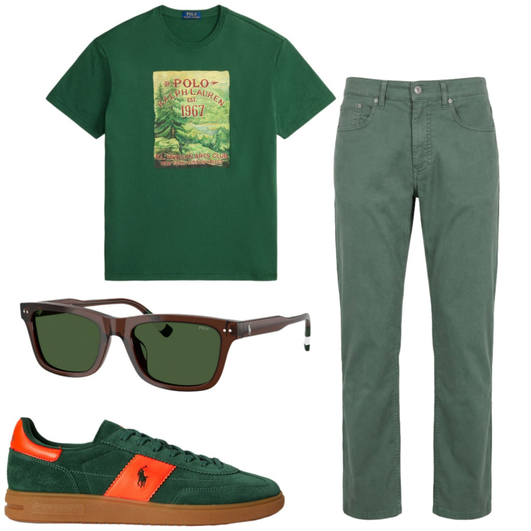 Outfit uomo - Total look #2393038. Stile Casual per Tutti i giorni. Abbinamento con pantaloni, sneakers, t-shirt, occhiali da sole.