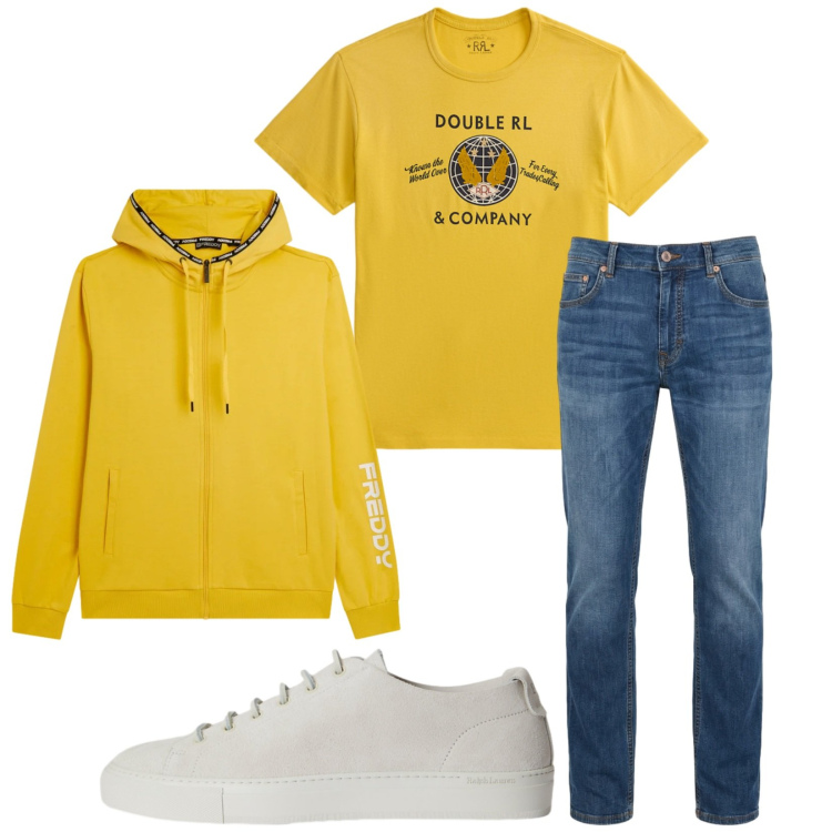 Outfit uomo - Total look #2393047. Stile Casual per Tutti i giorni. Abbinamento con jeans, felpe con cappuccio, t-shirt, sneakers.