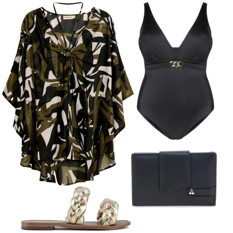 Outfit donna - Total look #2393051. Stile Chic per Mare. Abbinamento con vestiti da spiaggia, costumi interi, ciabatte, portafogli.