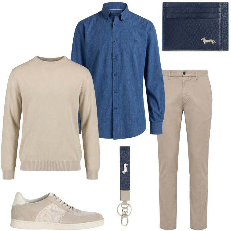Outfit uomo - Harmont& Blaine. Stile Urban per Tutti i giorni. Abbinamento con portafogli, portachiavi, pantaloni, sneakers, maglieria, camicie.