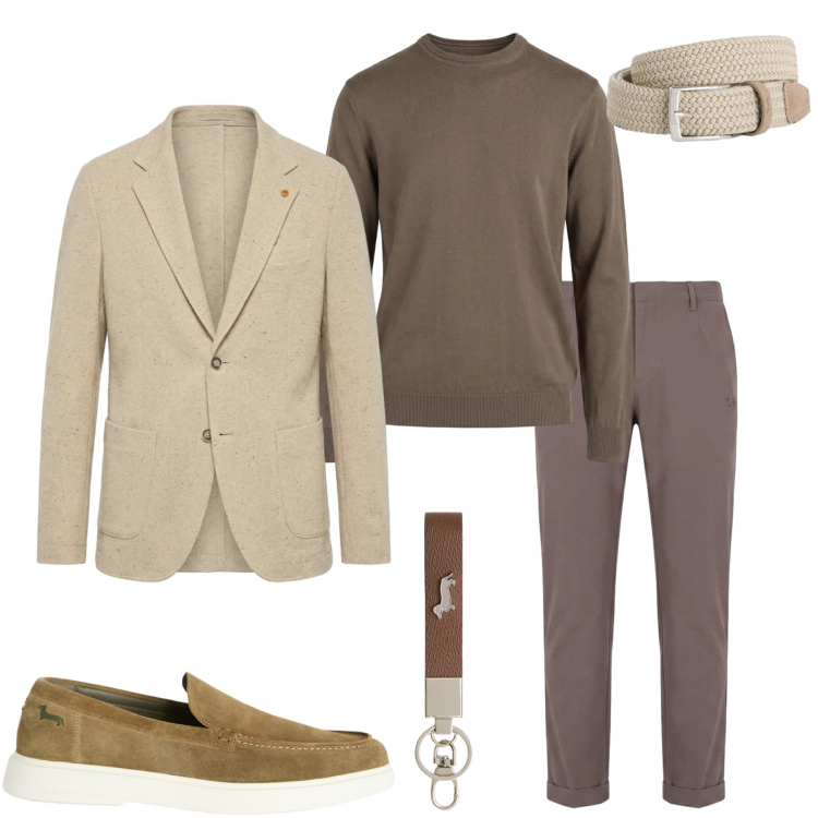 Outfit uomo - Harmont& Blaine. Stile Urban per Ufficio. Abbinamento con portachiavi, cinture, pantaloni, maglieria, scarpe stringate, giacche.