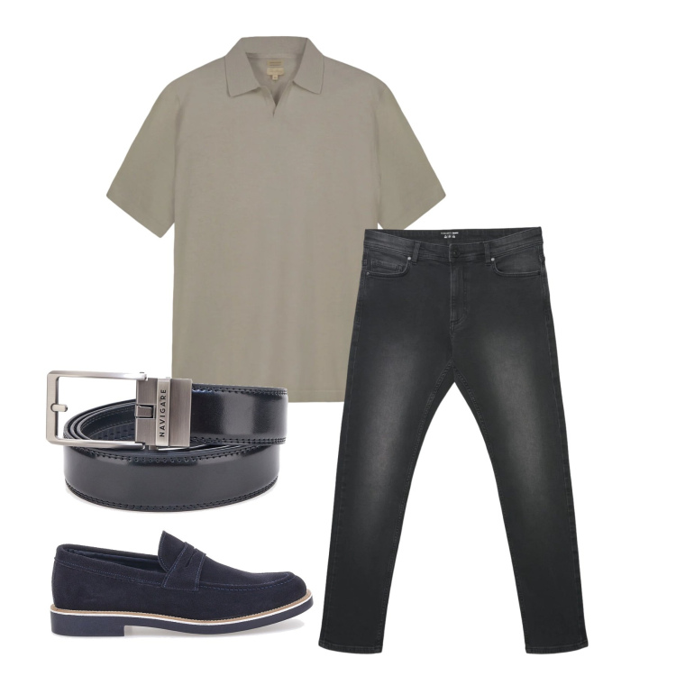 Outfit uomo - Maggio. Stile Casual per Tutti i giorni. Abbinamento con jeans skinny, scarpe stringate, cinture, polo.
