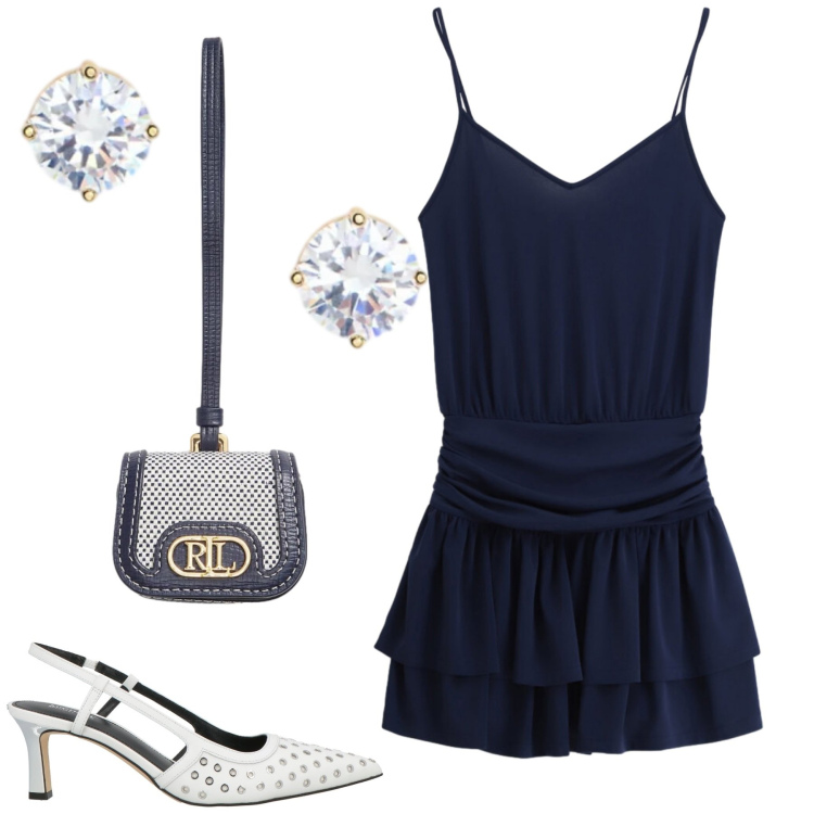Outfit donna - Maggio. Stile Minimal per Tutti i giorni. Abbinamento con décolleté, vestiti corti, orecchini, pochette.