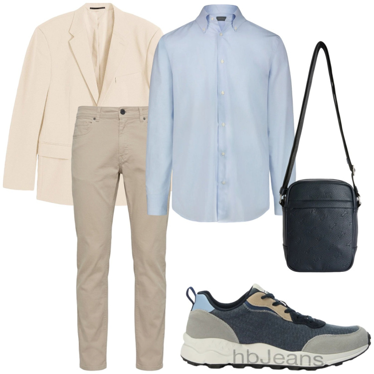 Outfit uomo - Aperitivo in centro. Stile Trendy per Tutti i giorni. Abbinamento con giacche, borse sportive, pantaloni, sneakers, camicie.