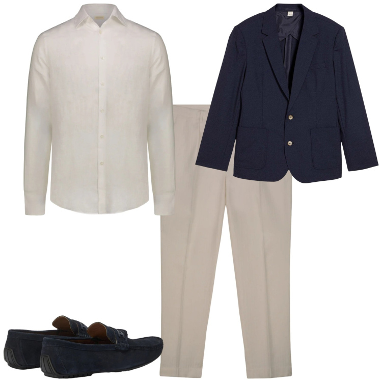 Outfit uomo - Camicia in lino. Stile Business/Elegante per Tutti i giorni. Abbinamento con giacche, scarpe stringate, pantaloni, camicie.