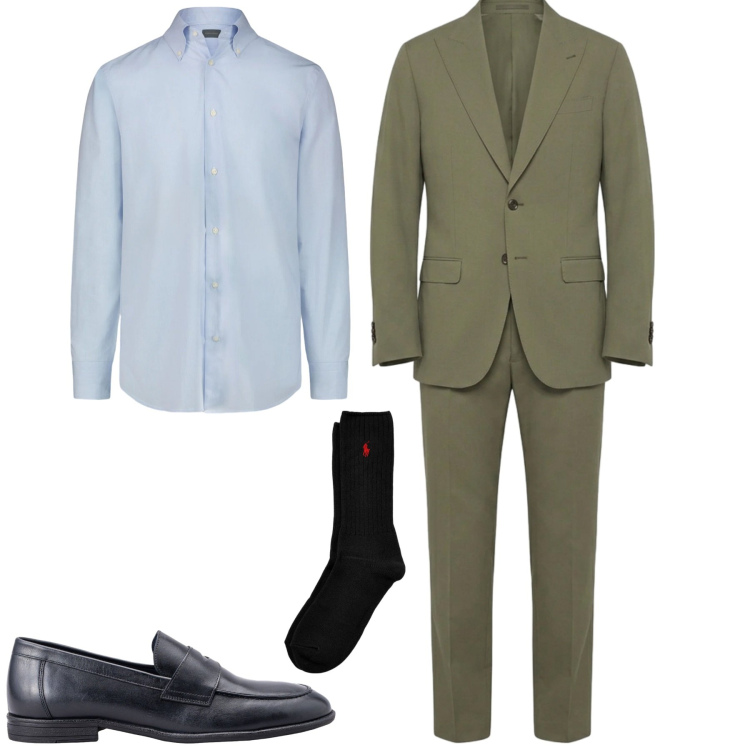 Outfit uomo - Abito verde. Stile Business/Elegante per Tutti i giorni. Abbinamento con abiti, camicie, scarpe stringate, calzini.