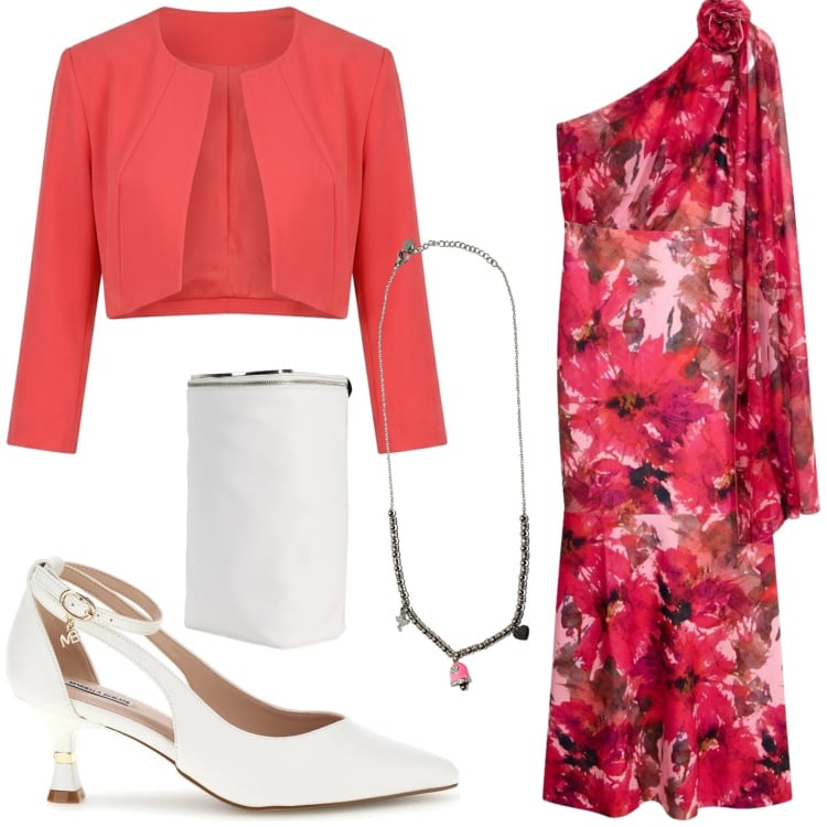 Outfit donna - Monospalla. Stile Bon Ton per Serata fuori. Abbinamento con zaini, vestiti asimmetrici, bolero, ciondoli, décolleté.